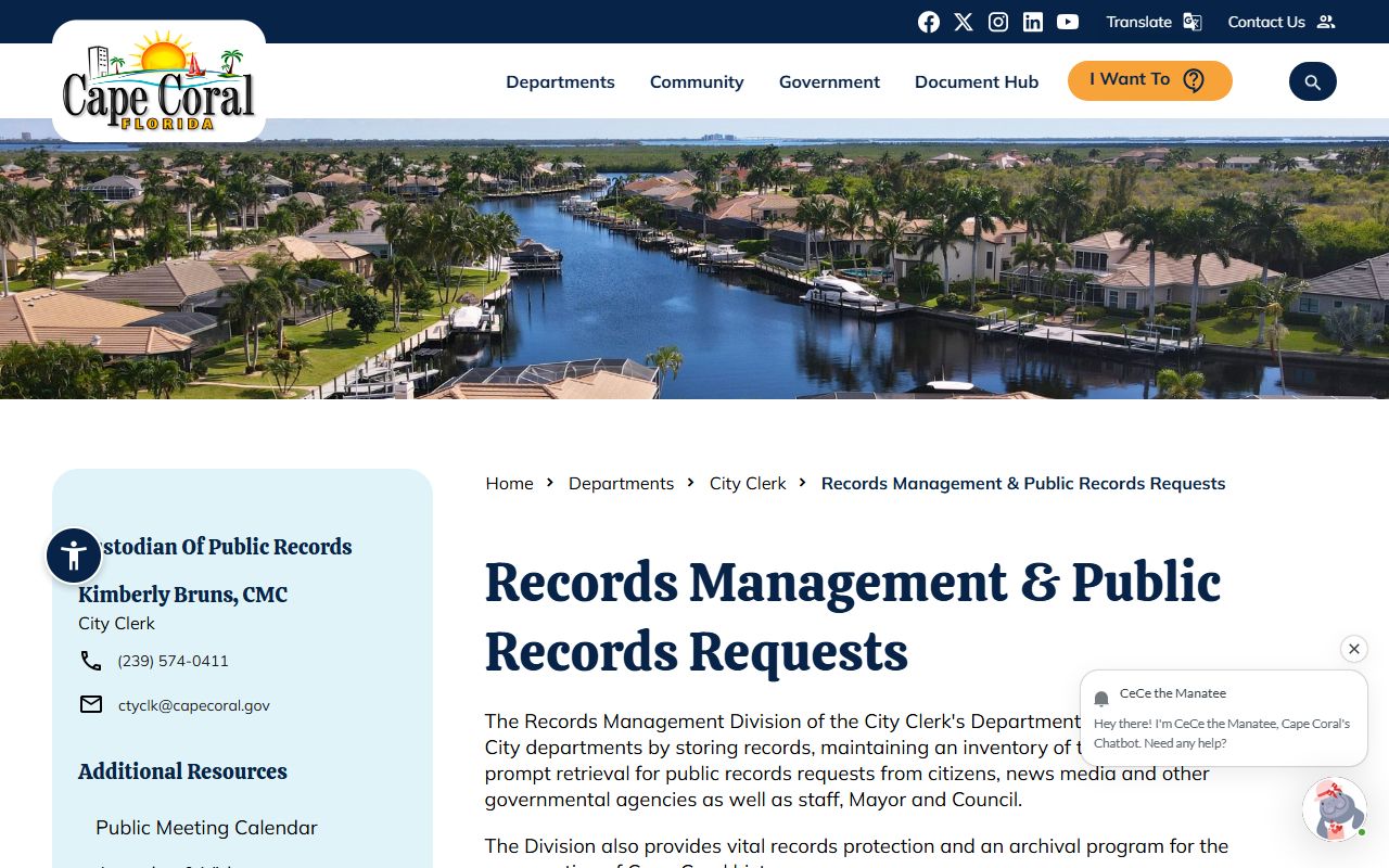 Cape Coral residents directory city clerk records portal