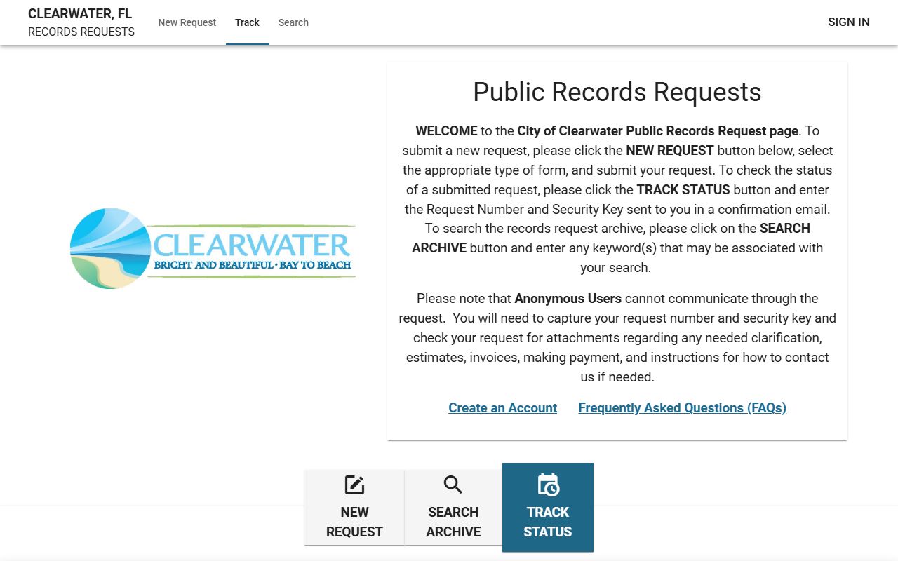 Clearwater residents directory police records request page