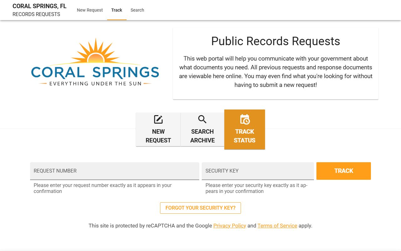 Coral Springs residents directory public records request portal