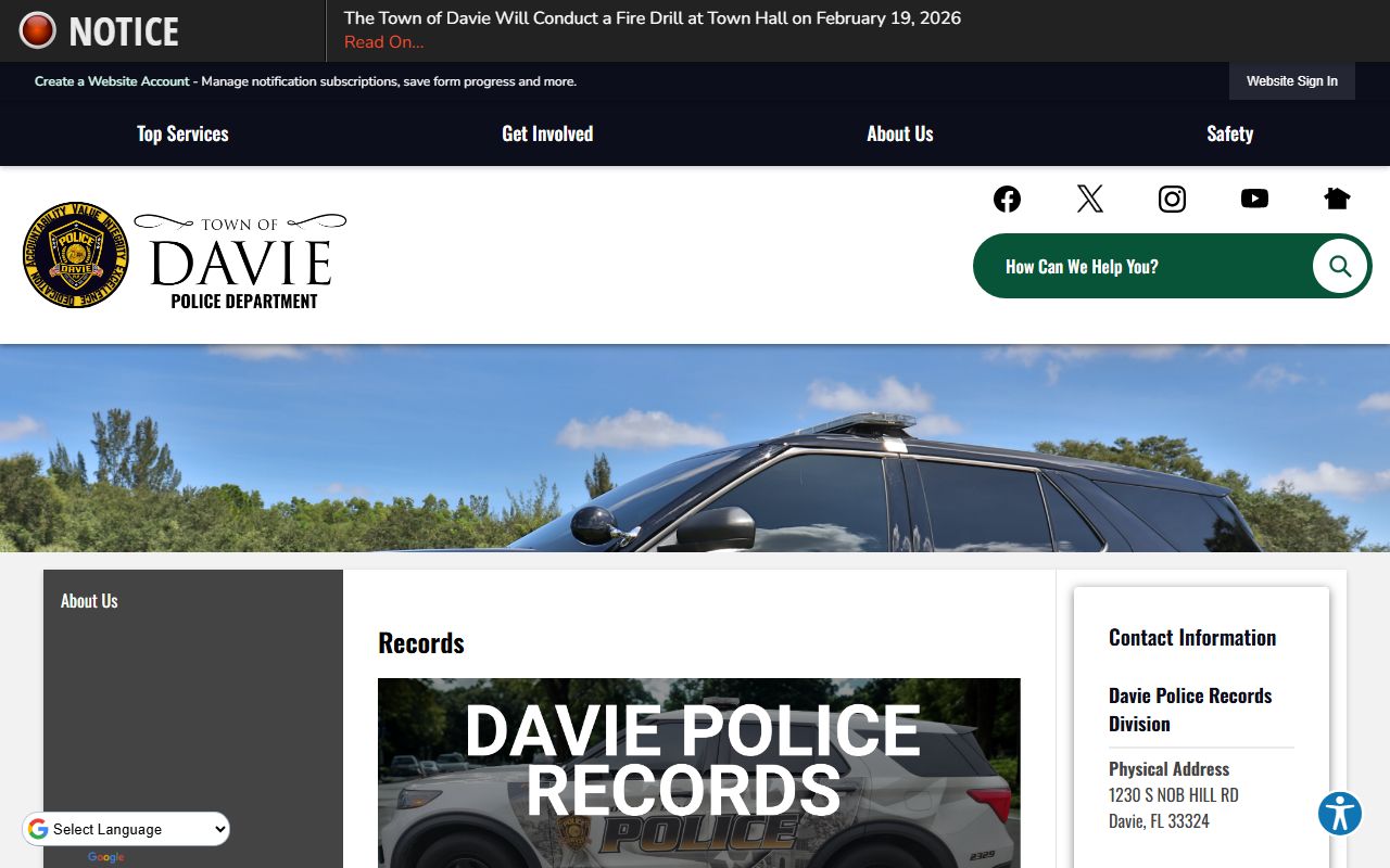 Davie residents directory police records division