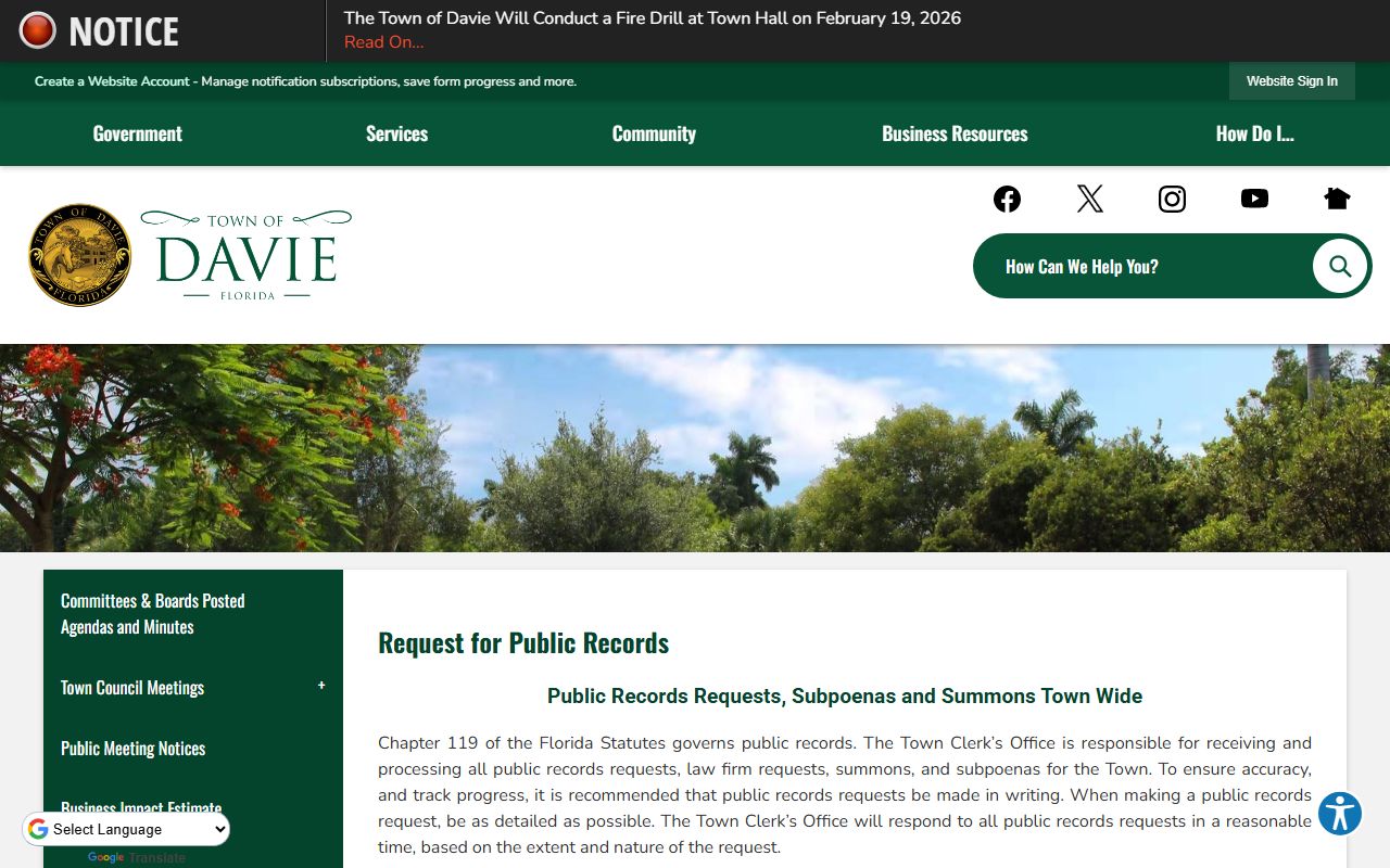 Davie residents directory public records request portal