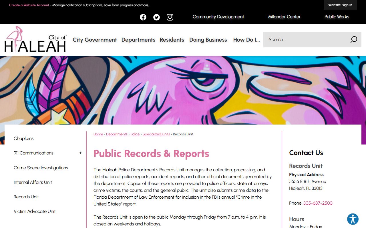 Hialeah residents directory police department records unit