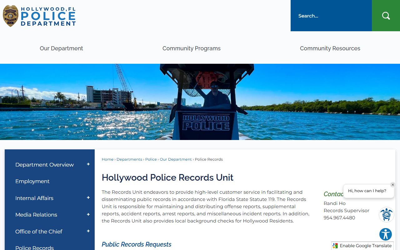 Hollywood residents directory police records section