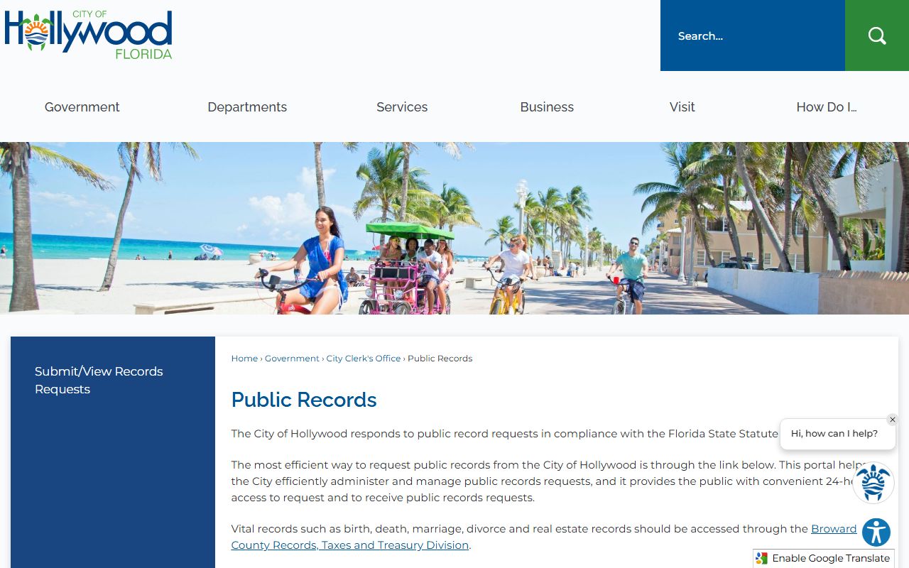 Hollywood residents directory public records request portal