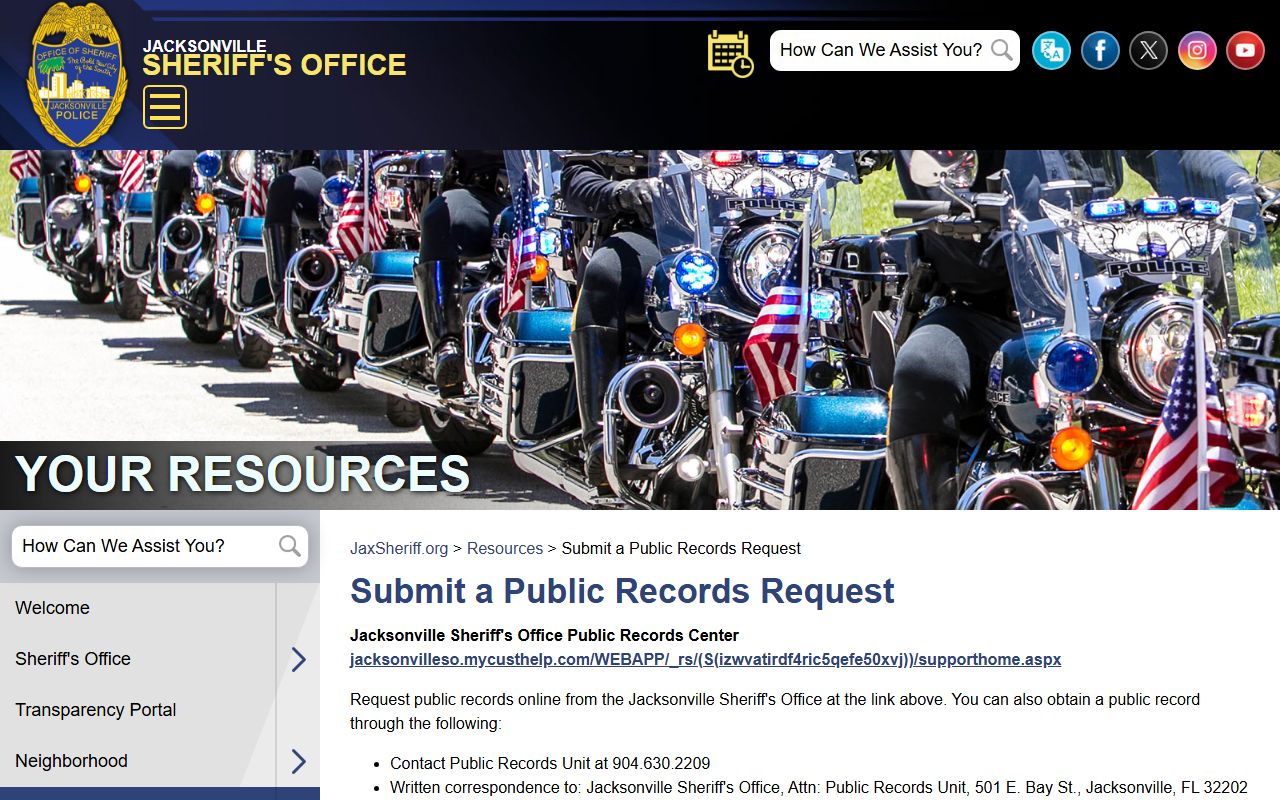 Jacksonville residents directory sheriff office public records portal
