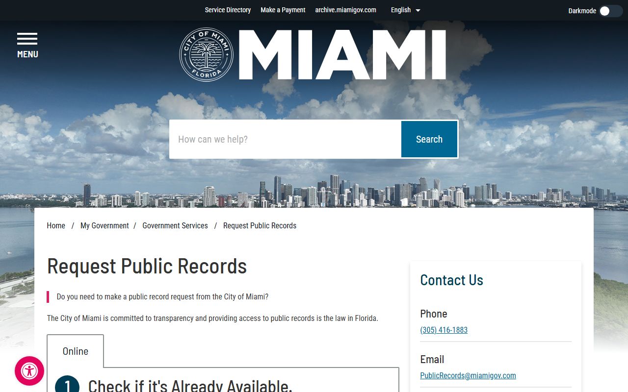 Miami residents directory public records request portal