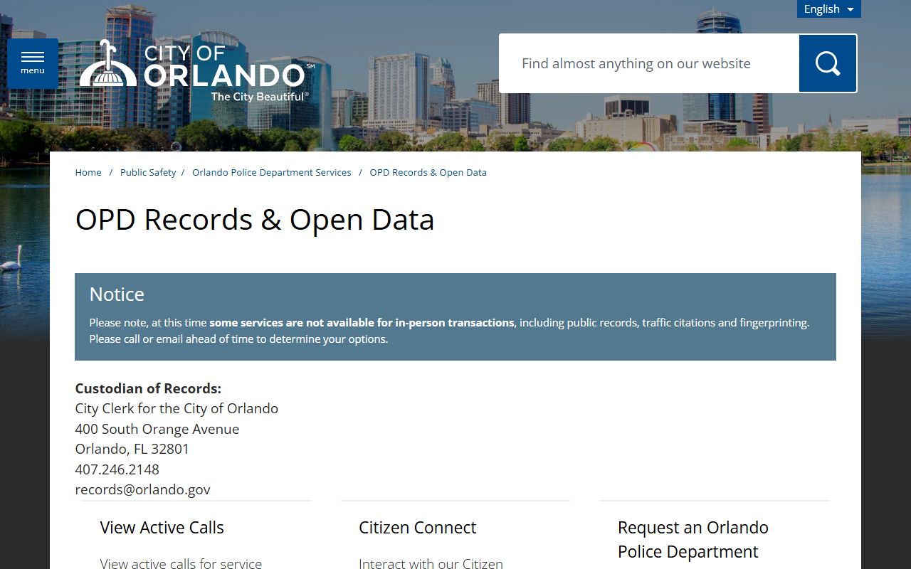 Orlando residents directory police records and open data portal