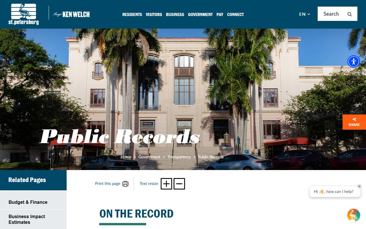 St. Petersburg residents directory public records request page
