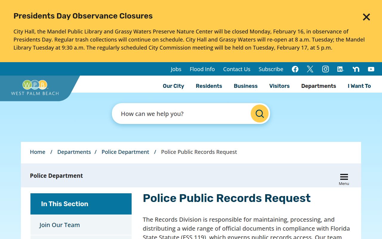 West Palm Beach residents directory police records page