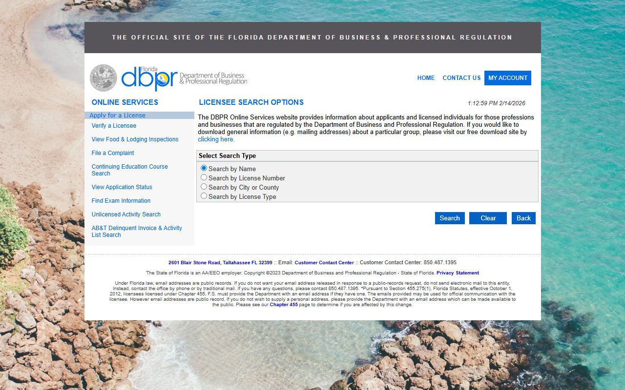 Florida residents directory professional license search DBPR
