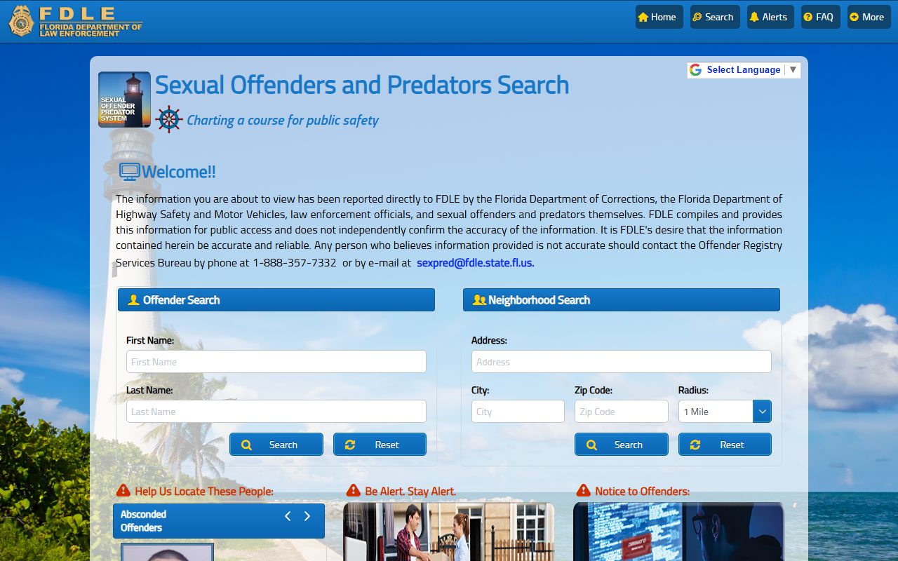 Florida residents directory FDLE sexual offender search
